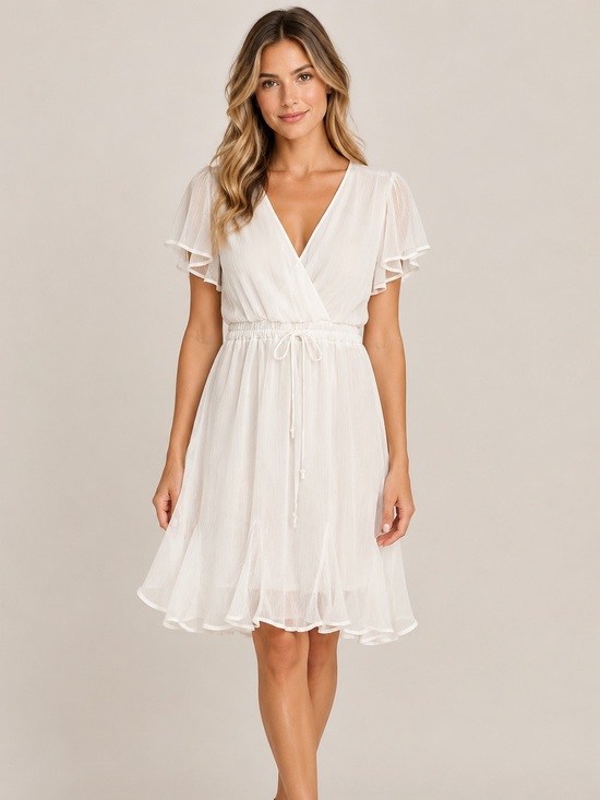 Trixxi Dresses & Skirts - Trixxi White Dress Drawstring Waist, lined, sheer overlay, XL juniors - L Womens